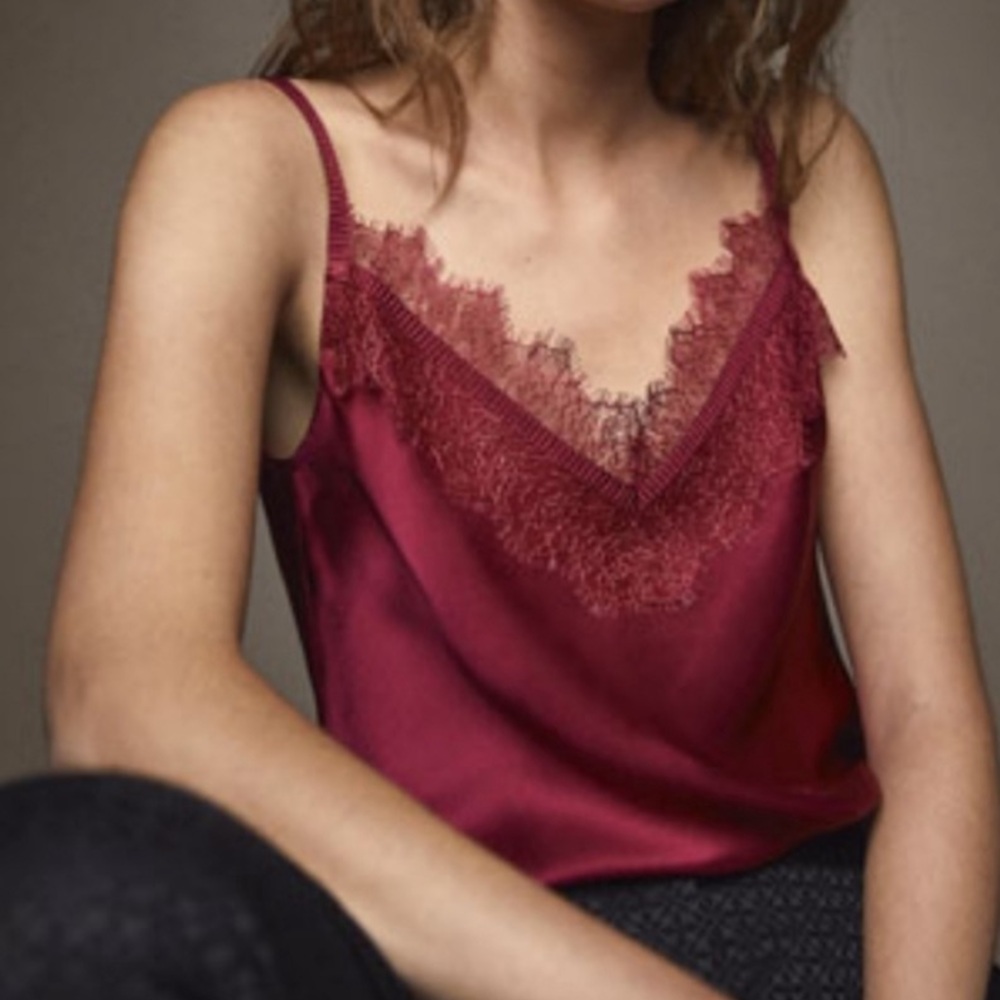 Massimo Dutti Blush Lace 100% Silk Camisole Tank Top Dainty Quiet Luxury 8 - Picture 3 of 8